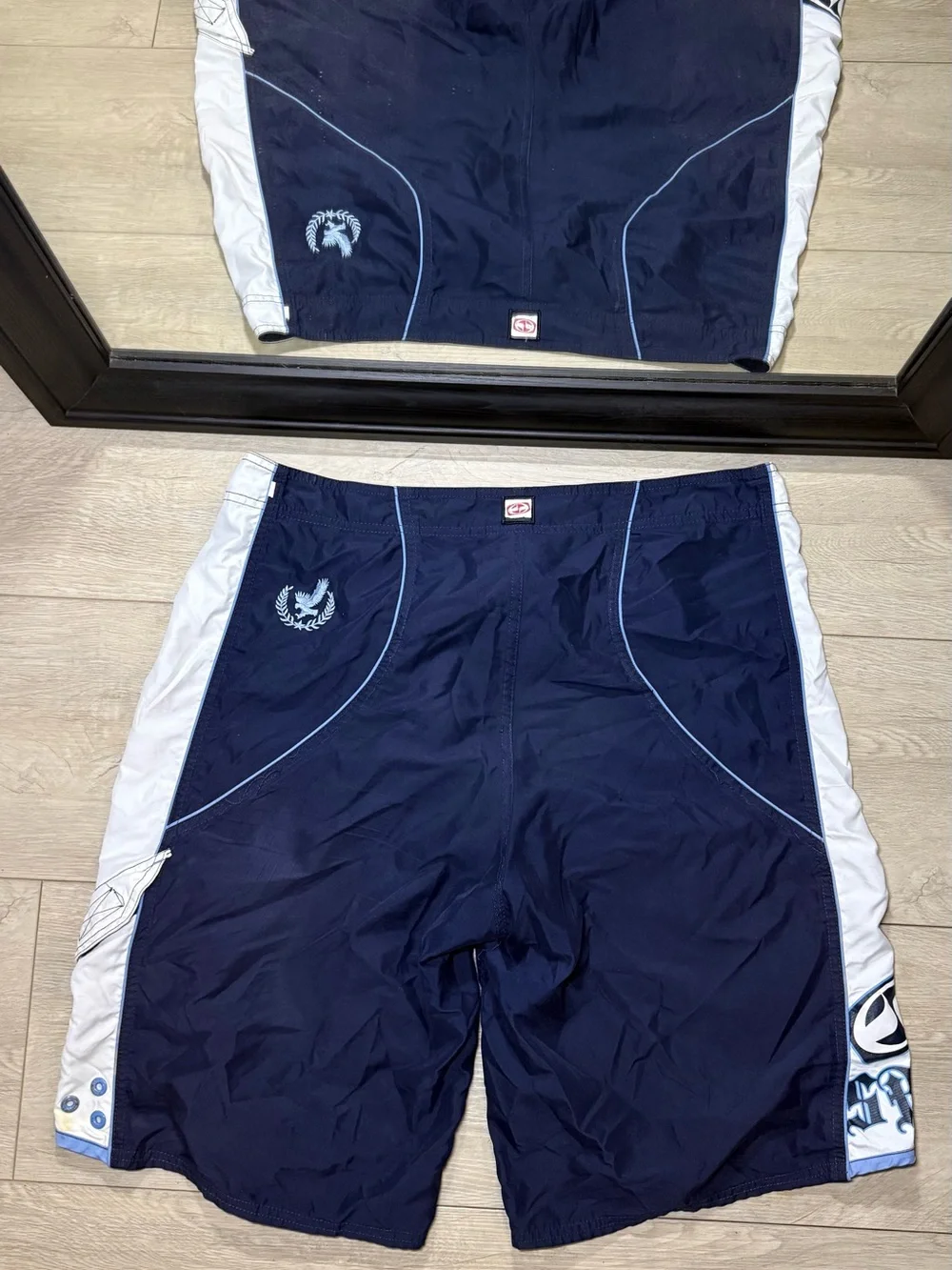 Vintage 1990s Split Embroidered Old English Board Swim Shorts